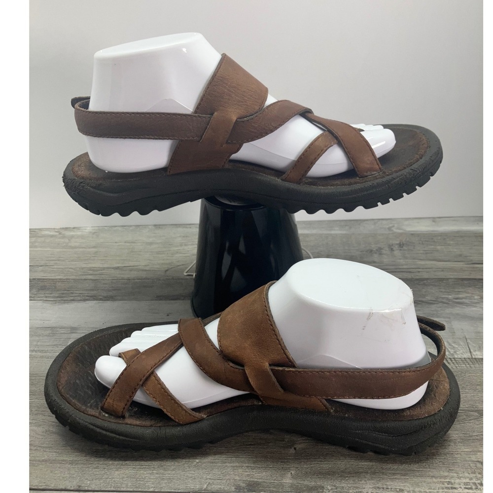 Teva Brown Leather Crisscross Slide Sandals - Picture 3 of 8